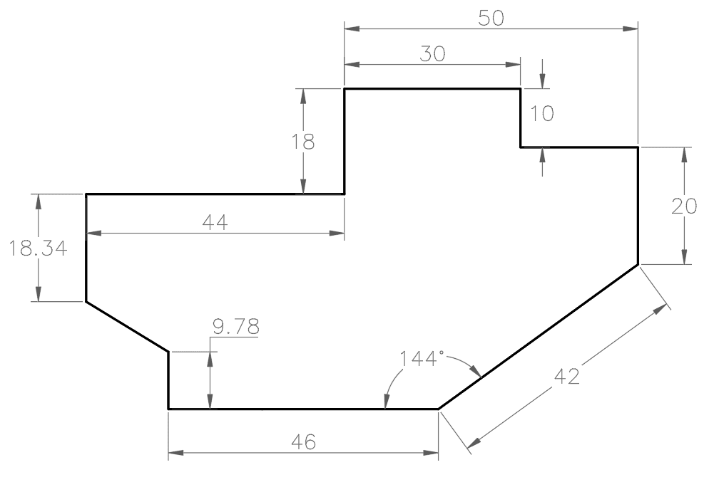 A basic 2D AutoCAD Bench reference showing a dimensioned stepped profile
